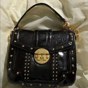 Chic Black and Gold Studded Shoulder Bag